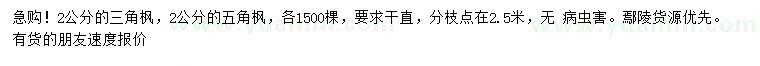 求購2公分三角楓、五角楓