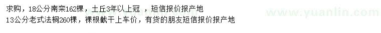 求購18公分南欒、13公分老式法桐