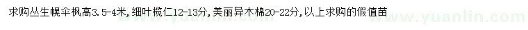 求購叢生幌傘楓、細葉欖仁、美麗異木棉