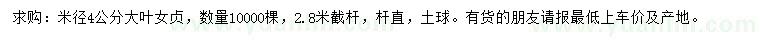 求購米徑4公分大葉女貞
