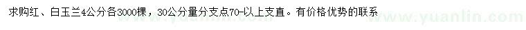 求購(gòu)4公分紅玉蘭、白玉蘭