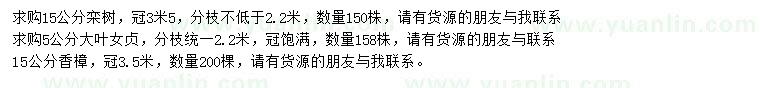求購欒樹、香樟、大葉女貞