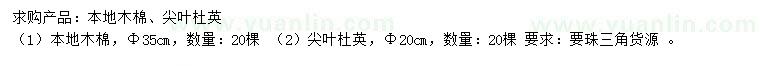 求購35公分本地木棉、20公分尖葉杜英
