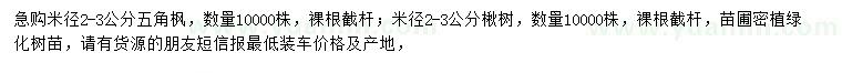 求購米徑2-3公分五角楓、楸樹