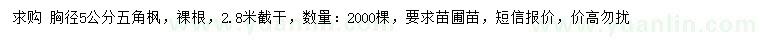 求購胸徑5公分五角楓
