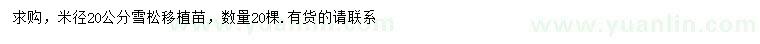 求購米徑20公分雪松