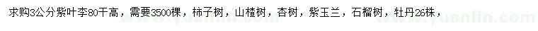 求購紫葉李、柿子樹(shù)，山楂樹(shù)等