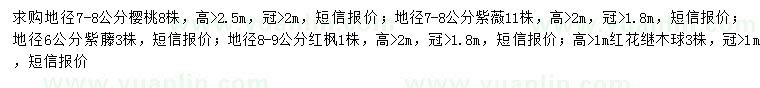求購櫻桃、紫薇、紫藤等