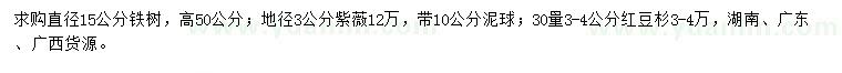 求購鐵樹、紫薇、紅豆杉