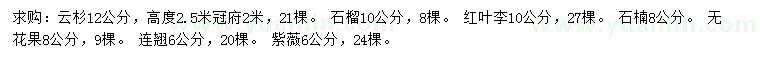 求購(gòu)云杉、石榴、紅葉李等