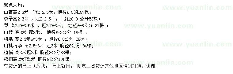 求購山杏、李子、梨等