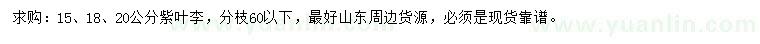 求購(gòu)15、18、20公分紫葉李