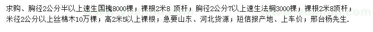 求購速生國槐、速生法桐、絲棉木