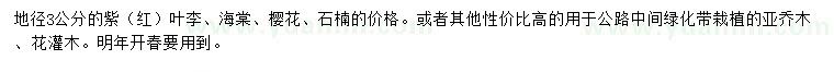 求購紫葉李、海棠、櫻花等