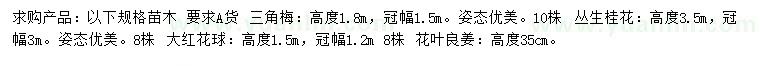 求購三角梅、叢生桂花、花葉良姜等