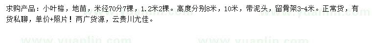 求購米徑70分小葉榕