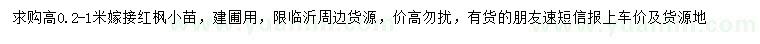 求購高0.2-1米紅楓小苗