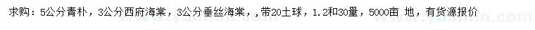 求購青樸、西府海棠、垂絲海棠