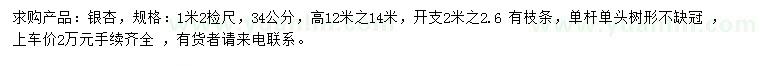 求購1.2米量34公分銀杏