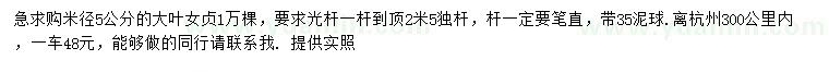 求購米徑5公分大葉女貞