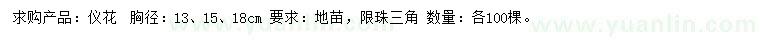求購胸徑13、15、18公分儀花