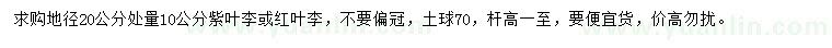 求購(gòu)20公分量10公分紫葉李、紅葉李
