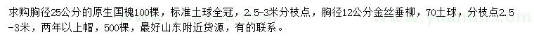 求購胸徑25公分國槐、胸徑12公分金絲垂柳
