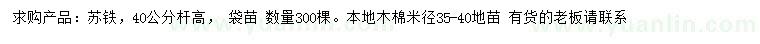 求購桿高40公分蘇鐵、米徑35-40公分本地木棉