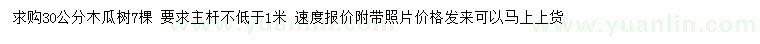 求購30公分木瓜樹