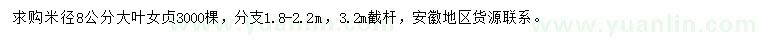 求購米徑8公分大葉女貞