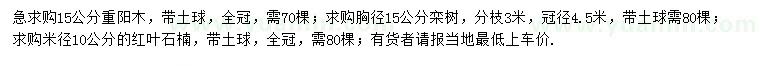 求購重陽木、欒樹、紅葉石楠