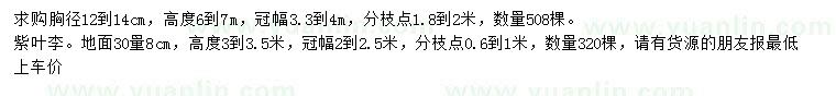 求購(gòu)胸徑12-14公分垂柳、30量8公分紫葉李