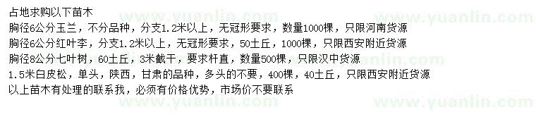 求購玉蘭、紅葉李、七葉樹等