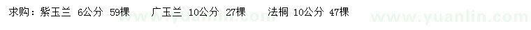 求購(gòu)紫玉蘭、廣玉蘭、法桐