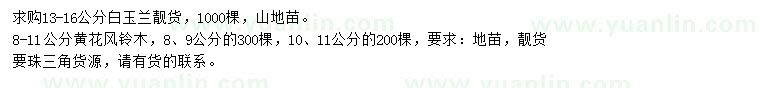 求購13-16公分白玉蘭、8-11公分黃花風鈴木