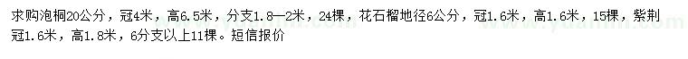 求購泡桐、花石榴、紫荊