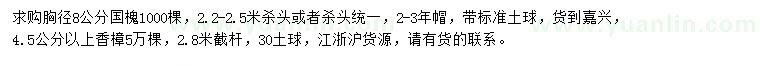 求購(gòu)胸徑8公分國(guó)槐、4.5公分以上香樟