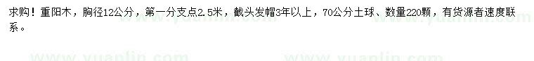 求購胸徑12公分重陽木