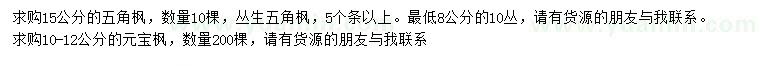求購15公分五角楓、10-12公分元寶楓