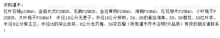 求購(gòu)紅葉石楠、金森女貞、毛鵑等