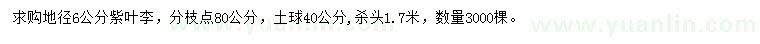 求購地徑6公分紫葉李