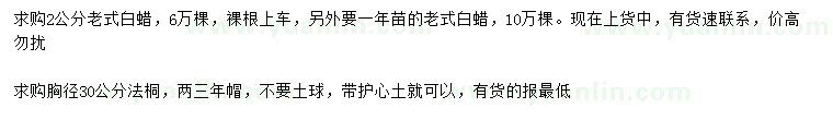 求購2公分老式白蠟、胸徑30公分法桐