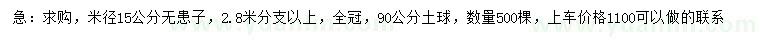 求購米徑15公分無患子
