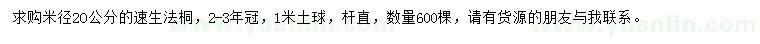 求購米徑20公分速生法桐