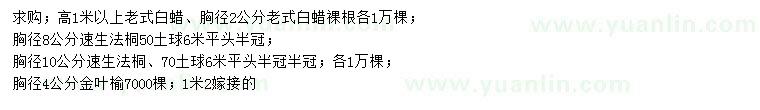 求購(gòu)老式白蠟、速生法桐、金葉榆