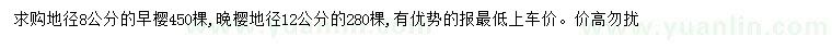 求購(gòu)地徑8公分早櫻、12公分晚櫻