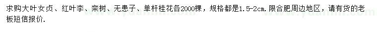 求購大葉女貞、紅葉李、欒樹等