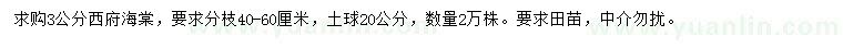 求購3公分西府海棠