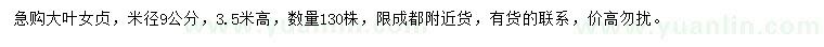 求購米徑9公分大葉女貞