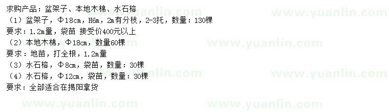 求購(gòu)盆架子、本地木棉、水石榕